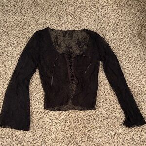Forever 21 Black Sheer Lace Tie-Front Blouse